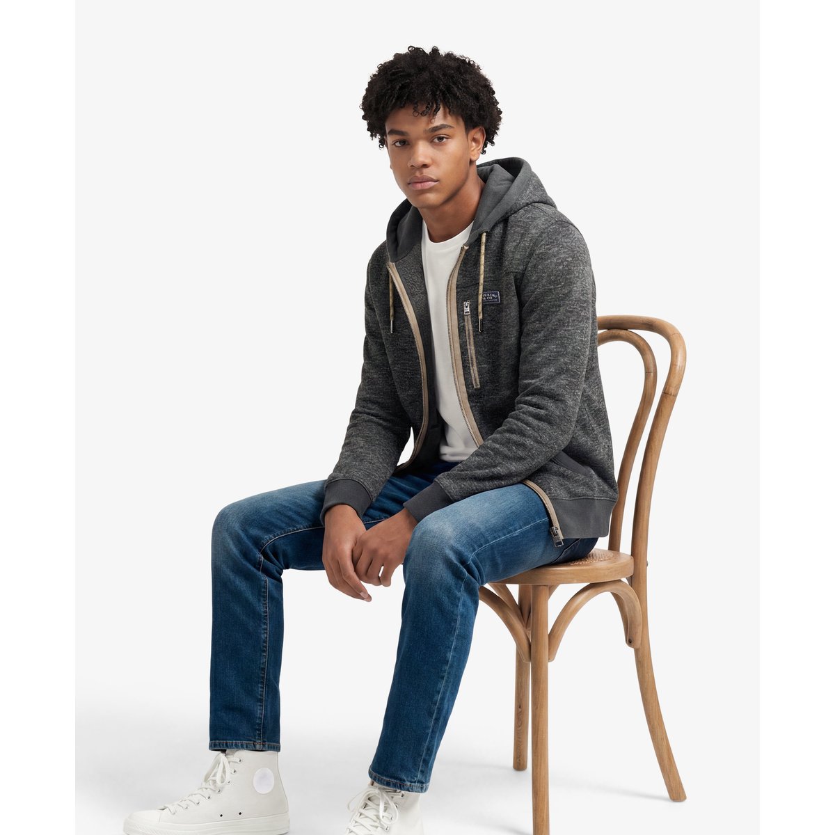 Sweat zippé à capuche Storm Fleece coupe décontractée gris anthracite storm flammé, SUPERDRY