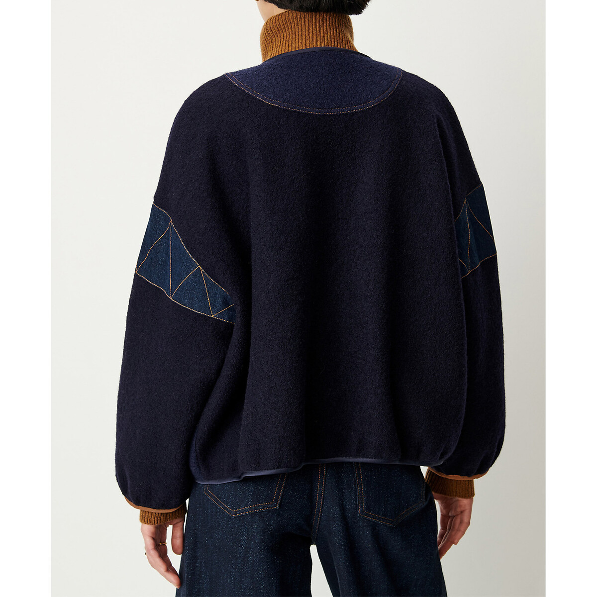 Veste bi-matière en laine, COL NIGHT marine, SESSUN