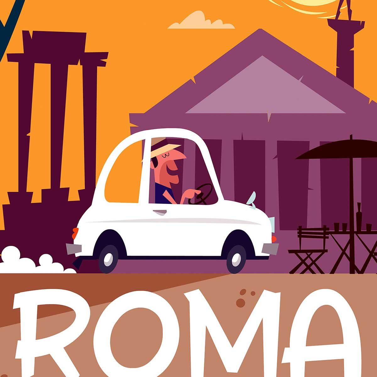 Affiche Voyage à Rome affiche + cadre en bois - noir, HEXOA