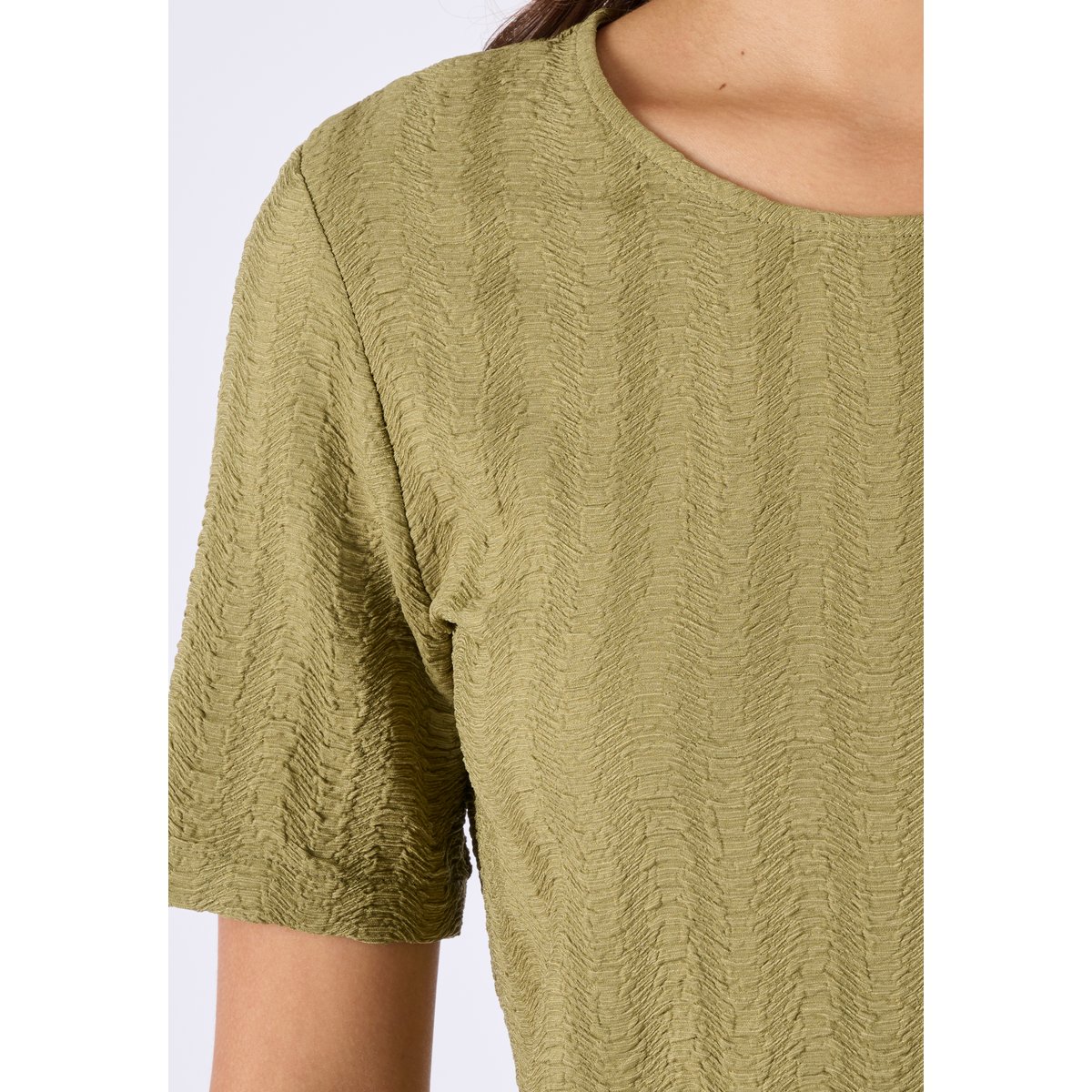 T-shirt maille jacquard effet froissé vert kaki grisé, DAMART