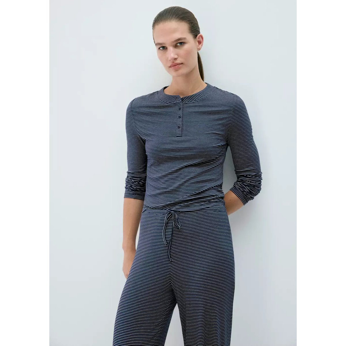 Pantalon de pyjama à rayures, taille ajustable bleu marine, MANGO
