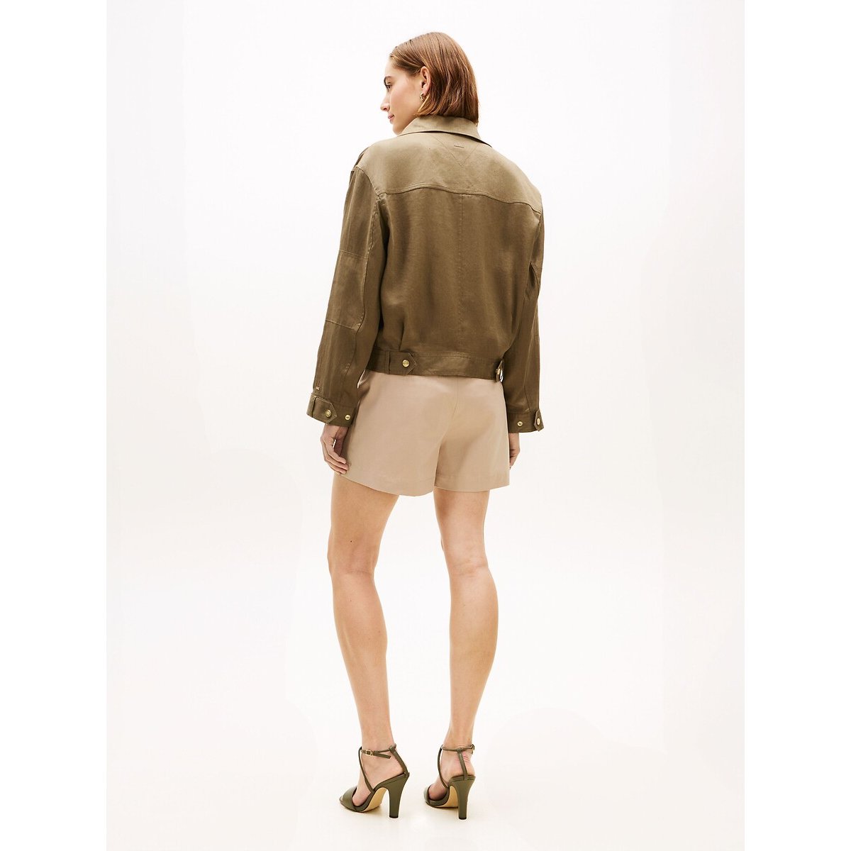 Veste en lin à col montant olive, TOMMY HILFIGER