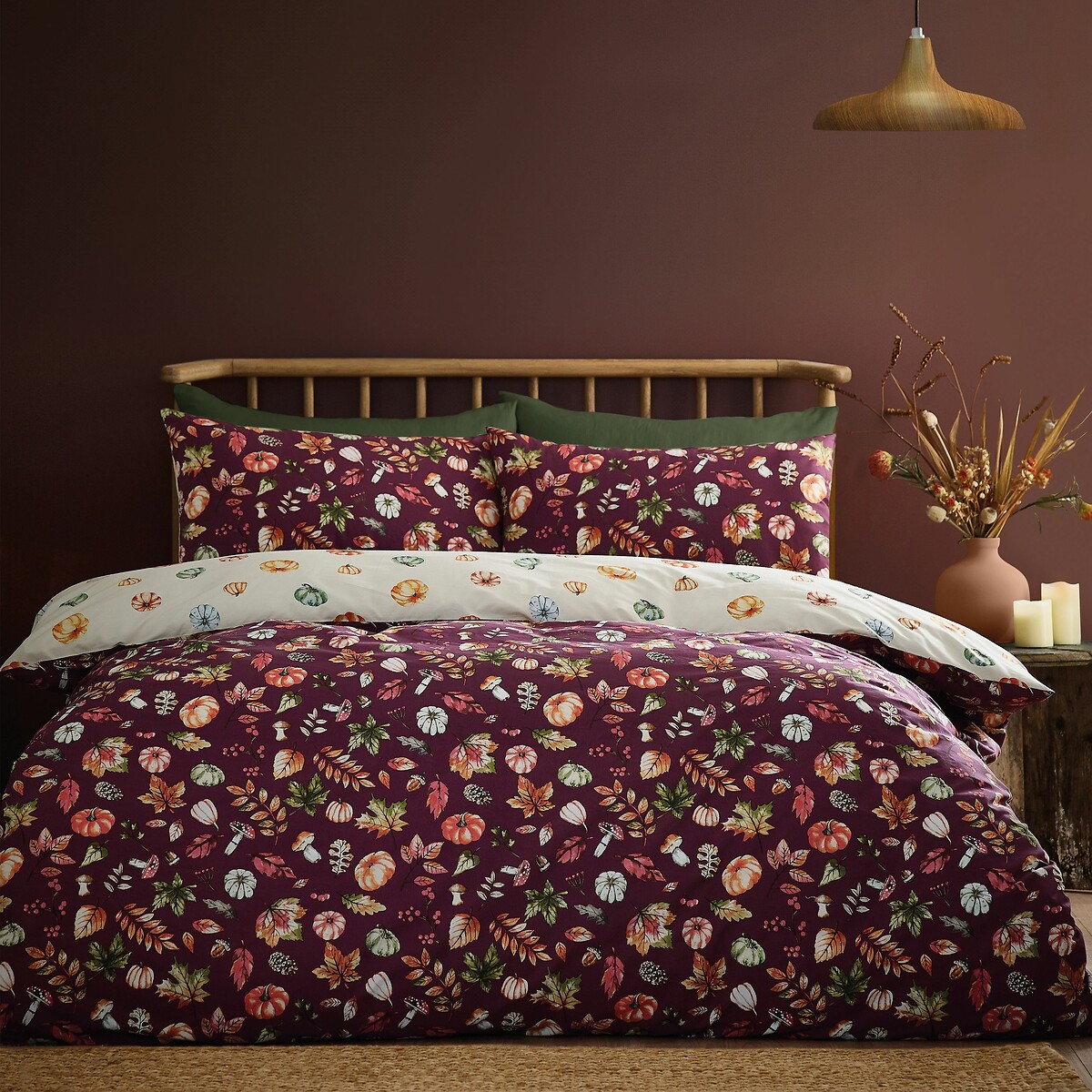 Autumn Pumpkins Reversible Duvet Cover and Pillowcase Set plum, CATHERINE LANSFIELD
