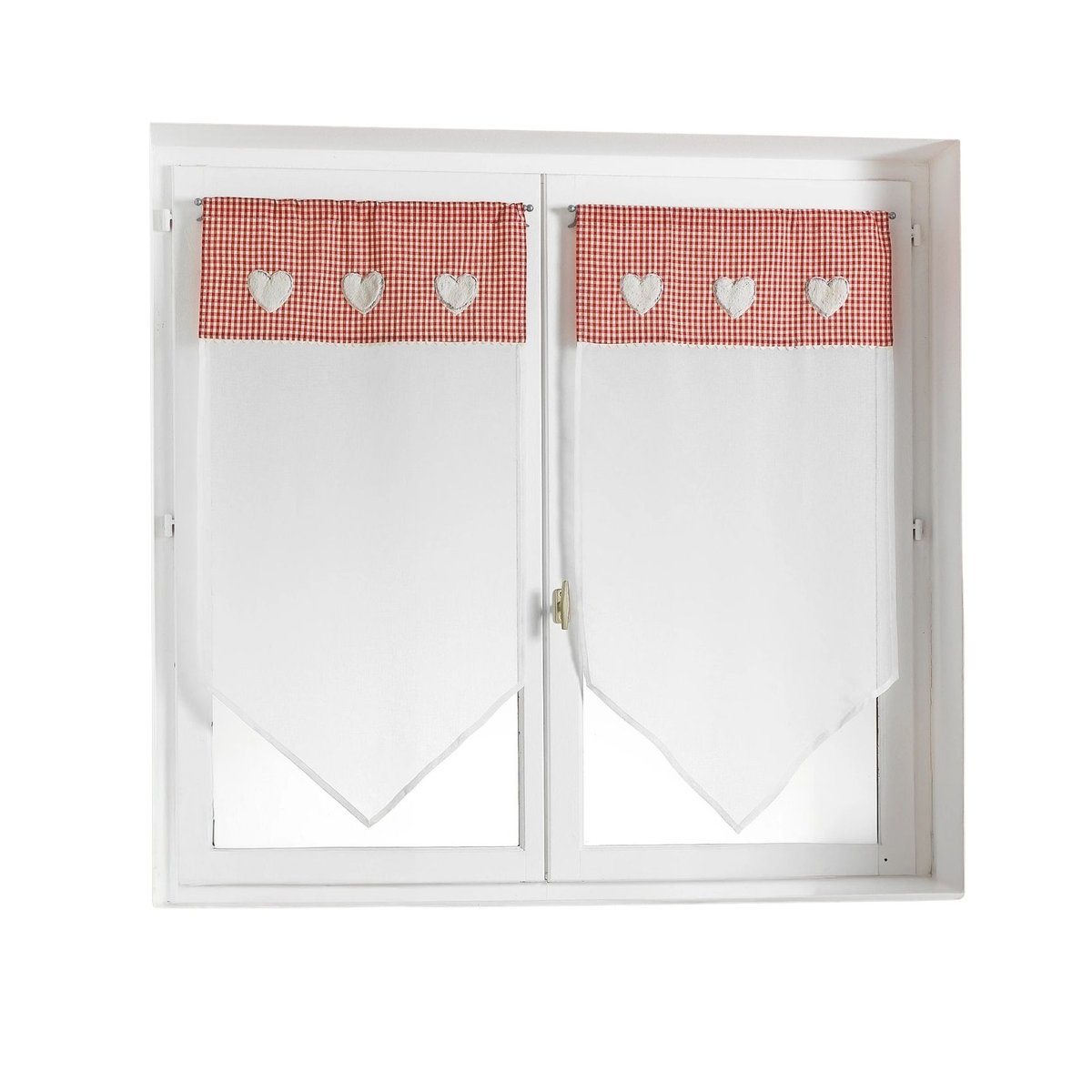 Paire de petits voilages en pointe avec parement vichy blanc, HOME MAISON