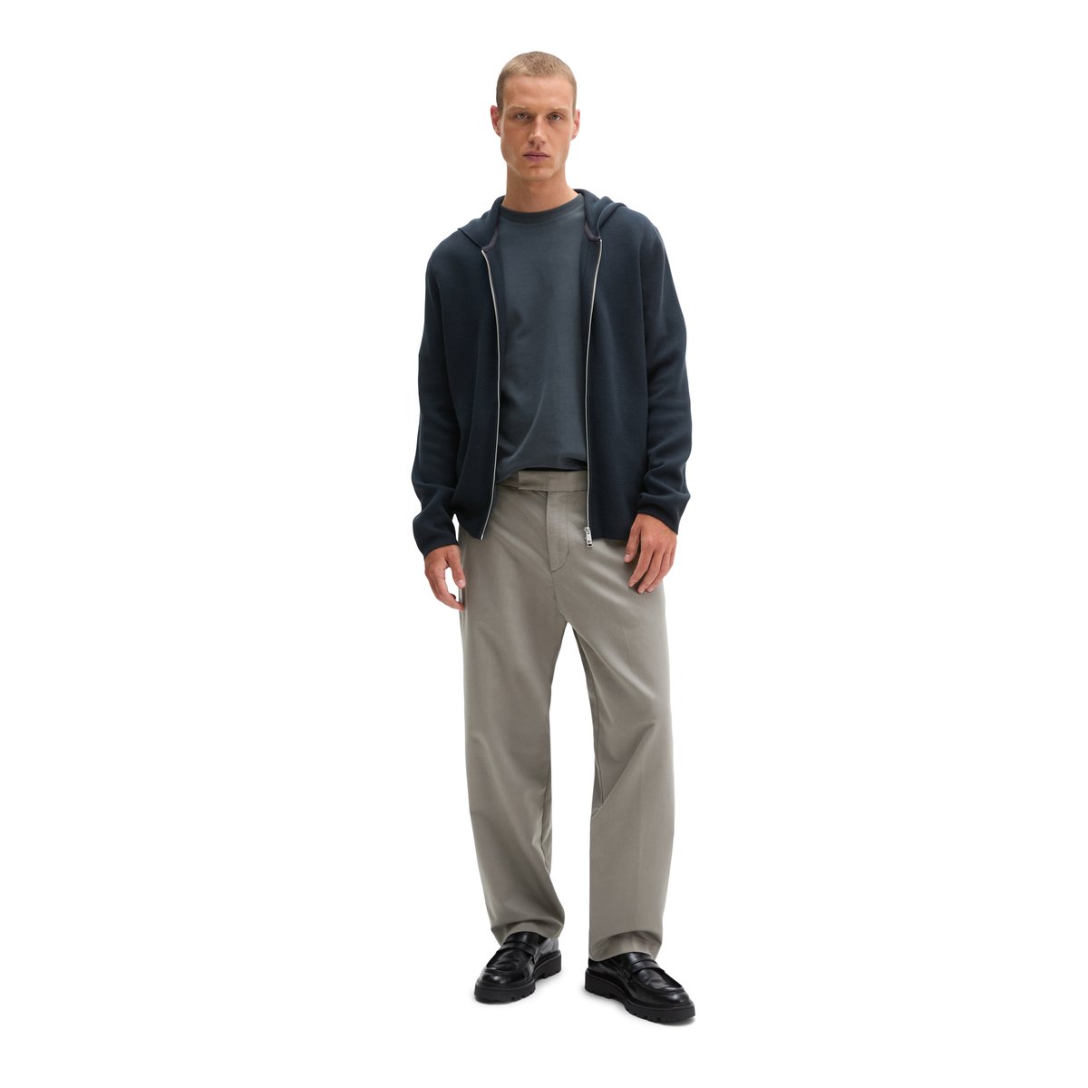 Cardigan à capuche regular en coton biologique certifié bleu, MARC O'POLO
