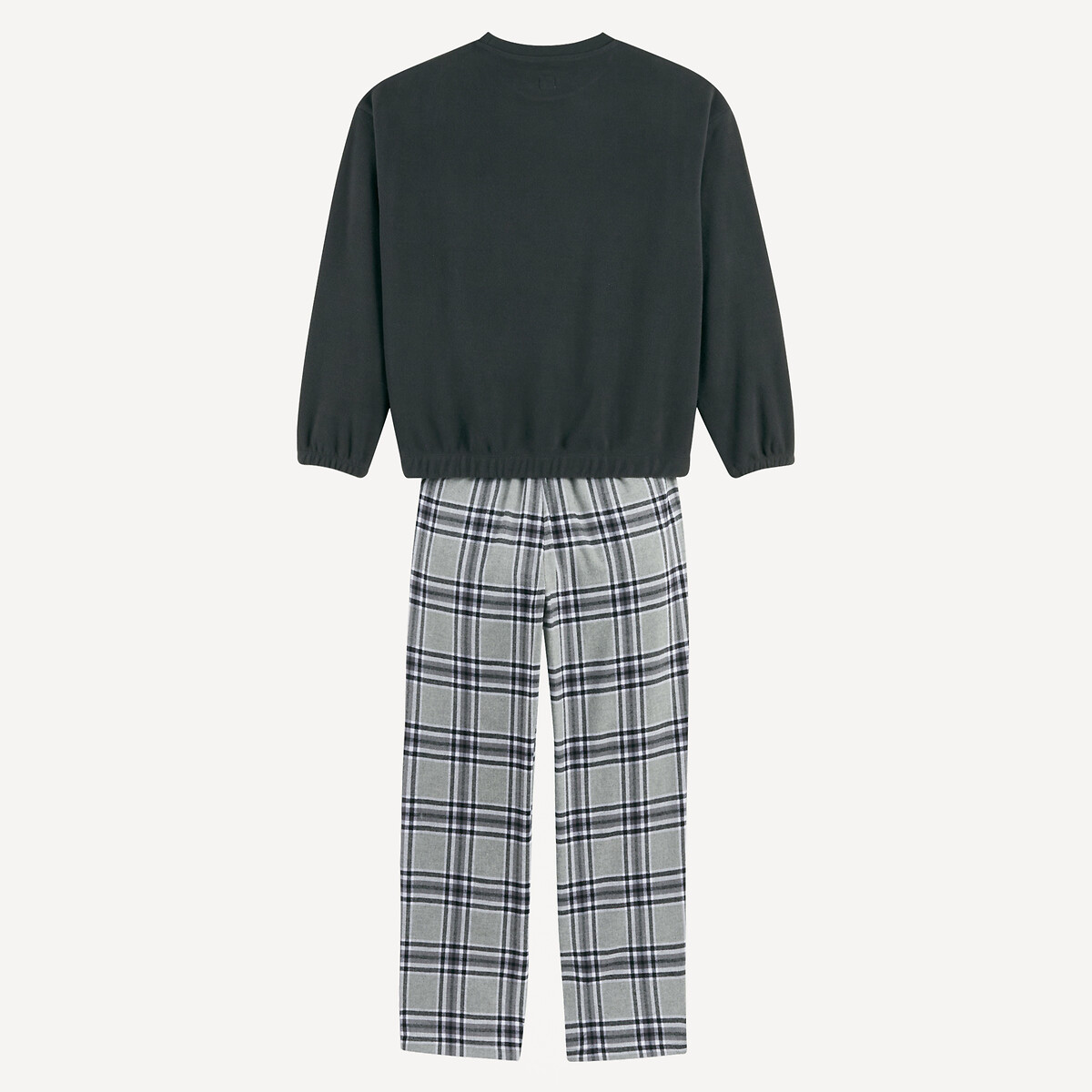 Pyjama sweat en polaire et pantalon à carreaux noir/gris, LA REDOUTE COLLECTIONS