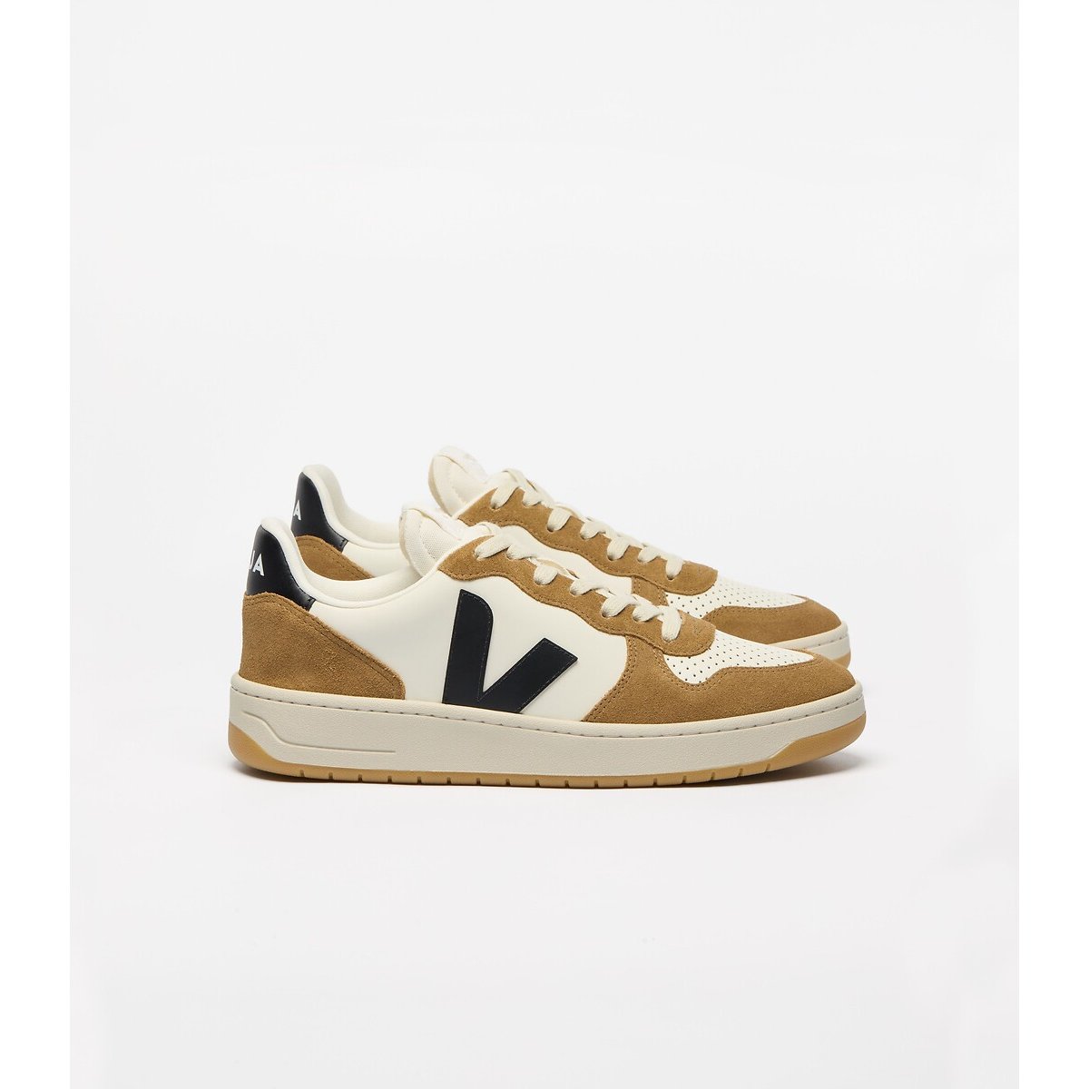 Baskets en cuir V-10 PRIME blanc/camel, VEJA