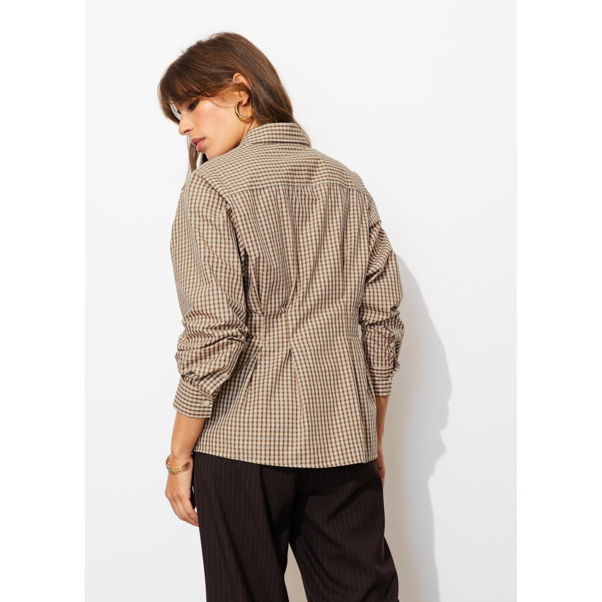 Chemise cintrée à carreaux carreaux marron, PROMOD