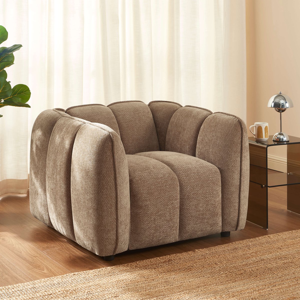 Fauteuil 1 place en tissu MATILDA marron, SORELH