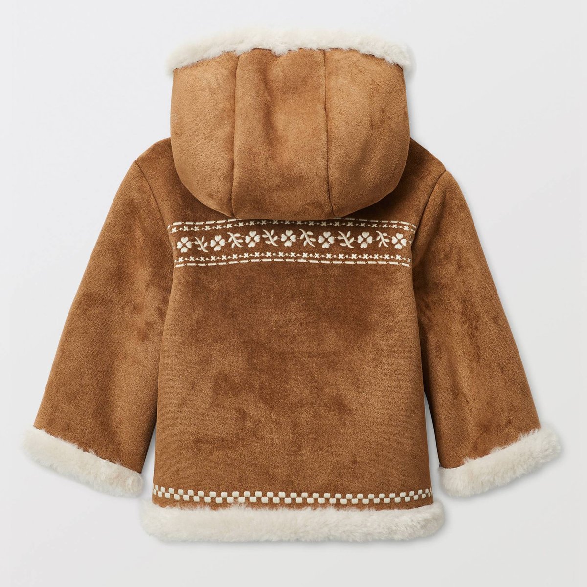 Veste à capuche unie en faux daim intérieur imitation fourrure boutis, BOUT'CHOU