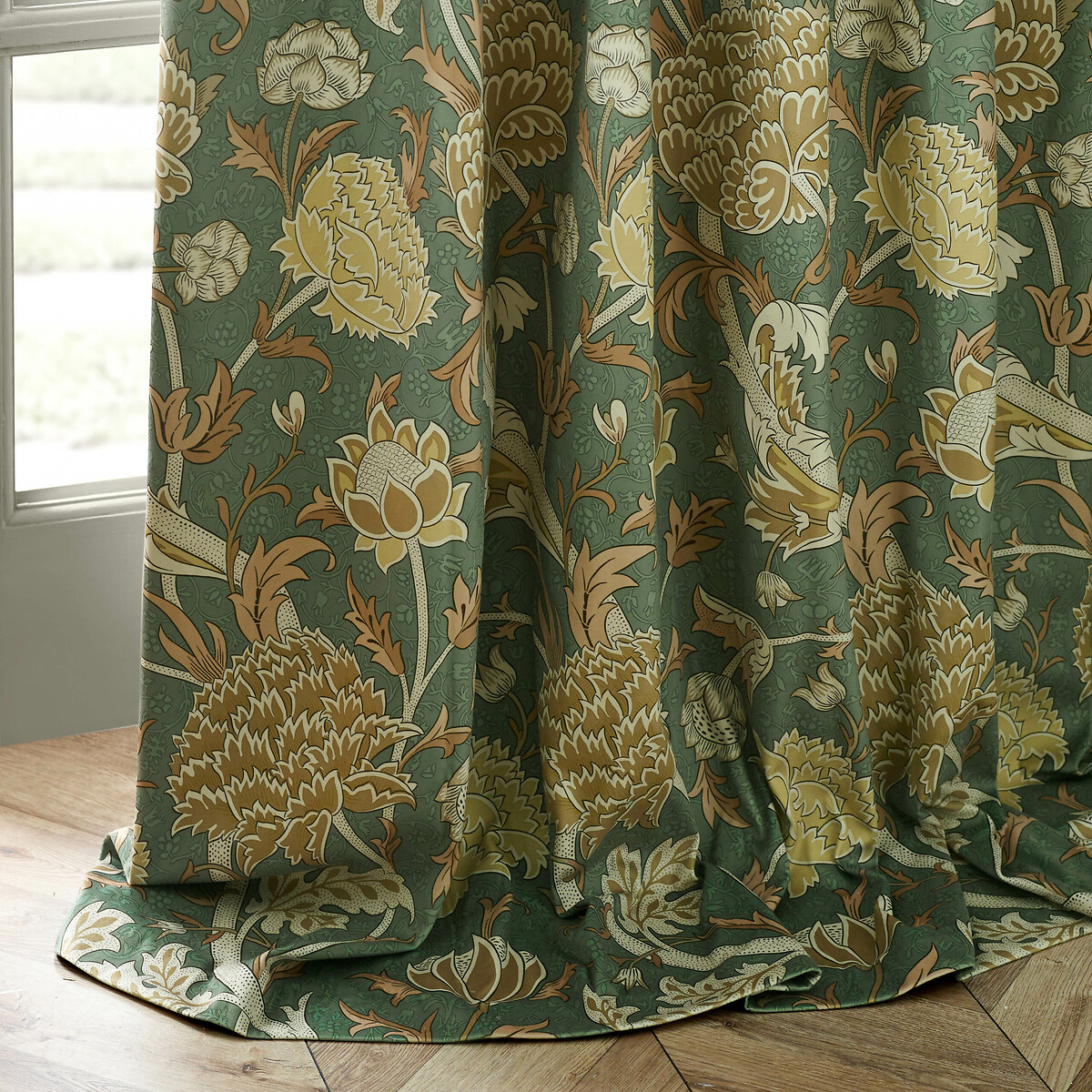 Cray Floral Chenille Pencil Pleat Curtains sage, MORRIS & CO.