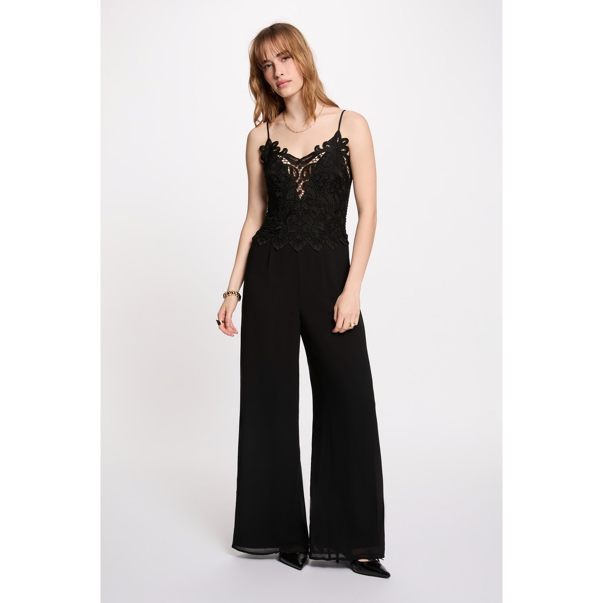 Combinaison dentelle col v noir, MORGAN