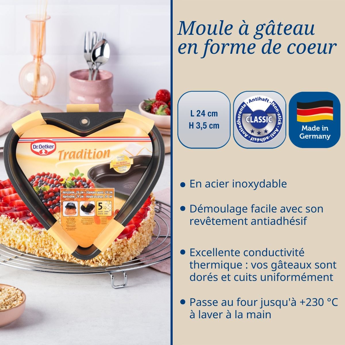 Lot de 2 moules à gâteaux 24/24 cm en acier TRADITION noir, DR OETKER