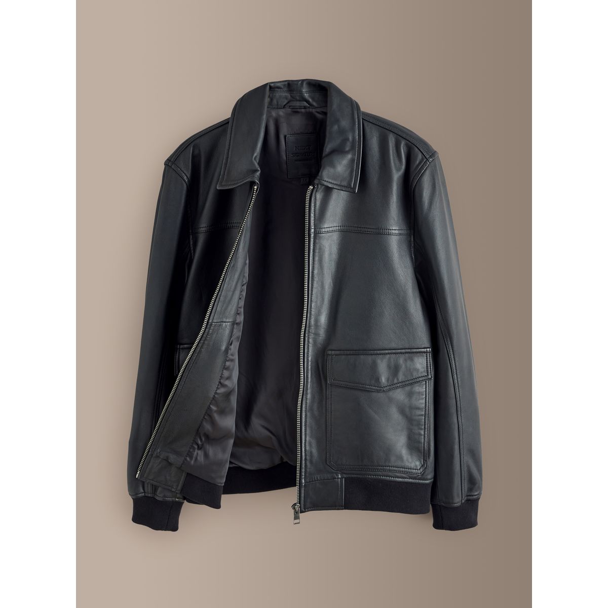 Veste en cuir avec poches plaquées signature noir, NEXT
