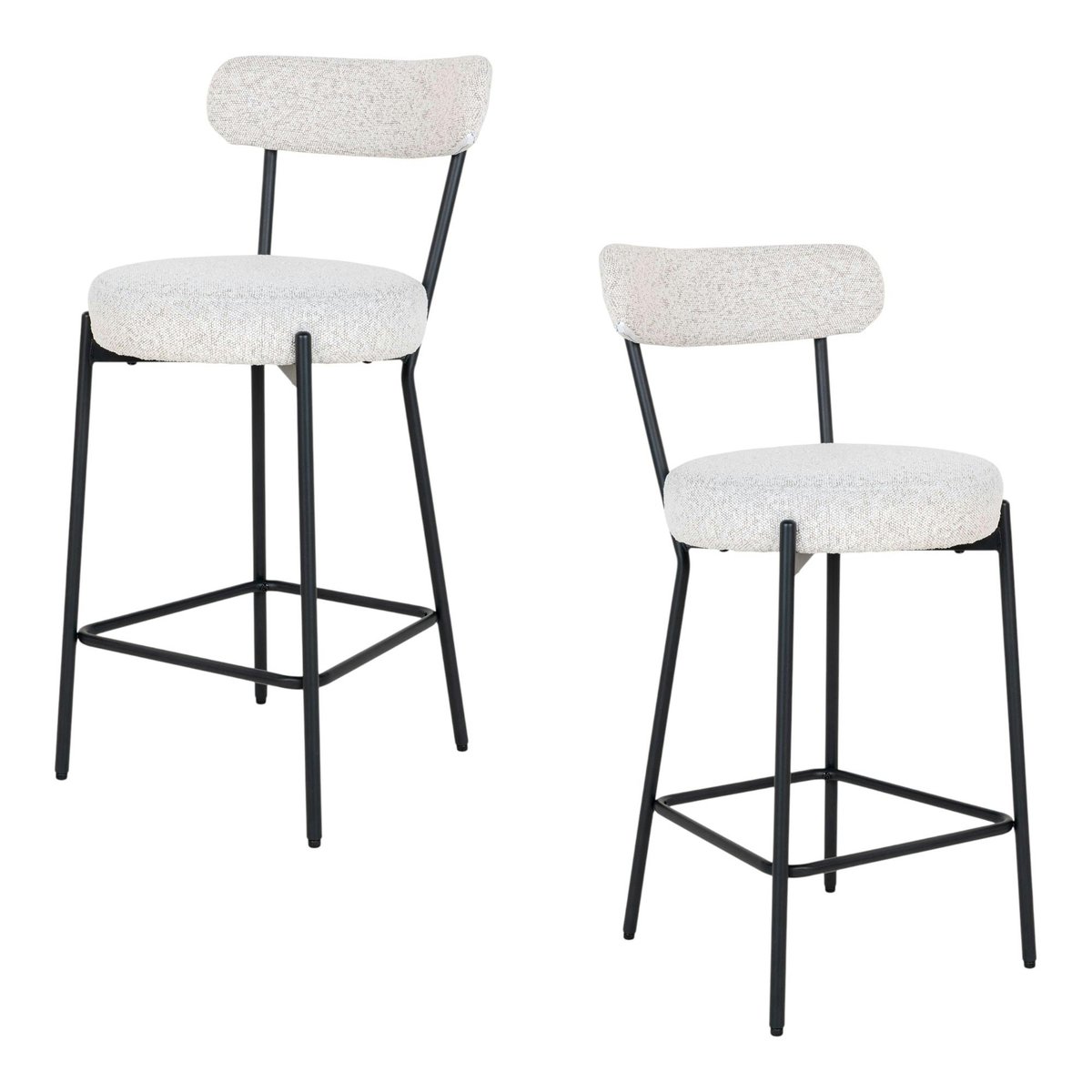 Chaise de bar moderne en tissu bouclette blanche (lot de 2) SAVONE ecru, PIER IMPORT