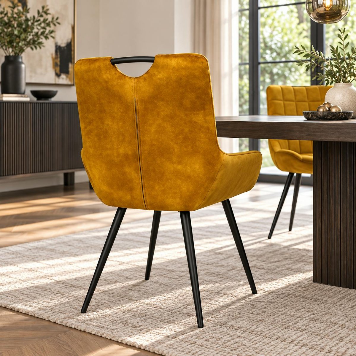 Chaise en tissu avec poignée (lot de 2) MALMOE moutarde, PIER IMPORT