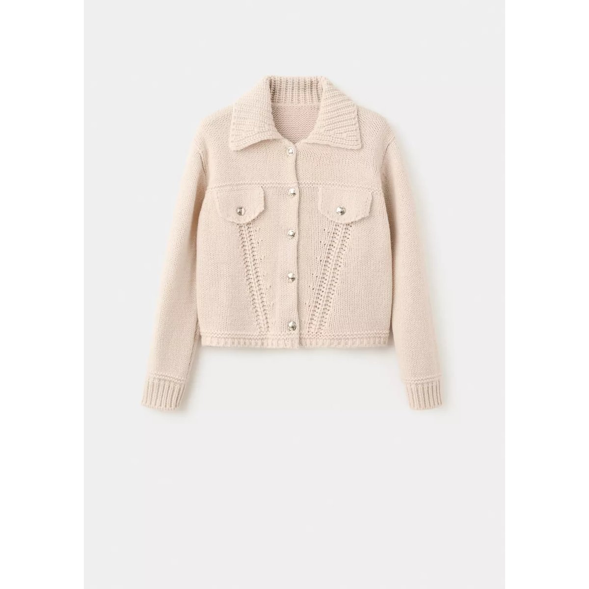 Veste en maille col classique sable, MANGO