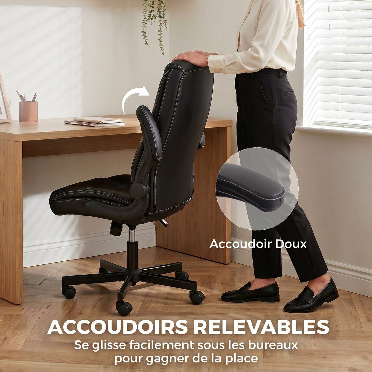 Chaise de bureau polyuréthane Noir noir, HOMCOM