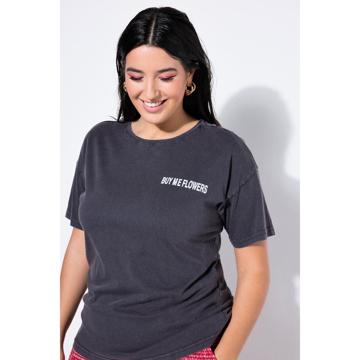T-shirt oversize, message floral chiné anthracite, STUDIO UNTOLD