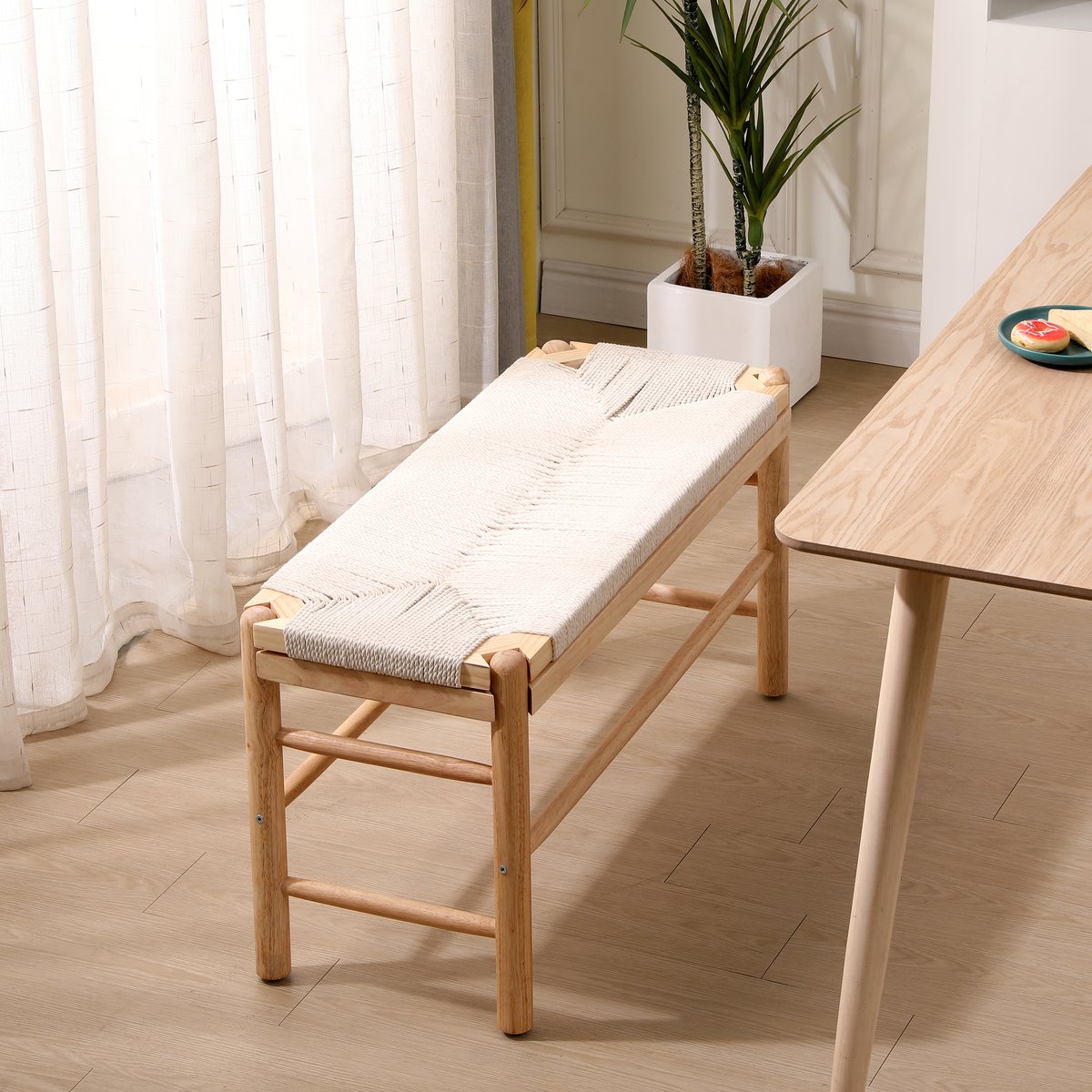 Banc avec rangement, en bois et corde, SANTA bois naturel, NORDLYS