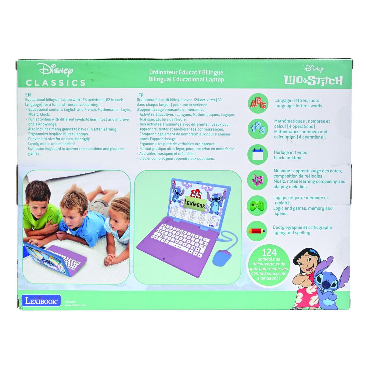 Ordinateur portable éducatif parlant bilingue Stitch- Français/Anglais violet, LEXIBOOK