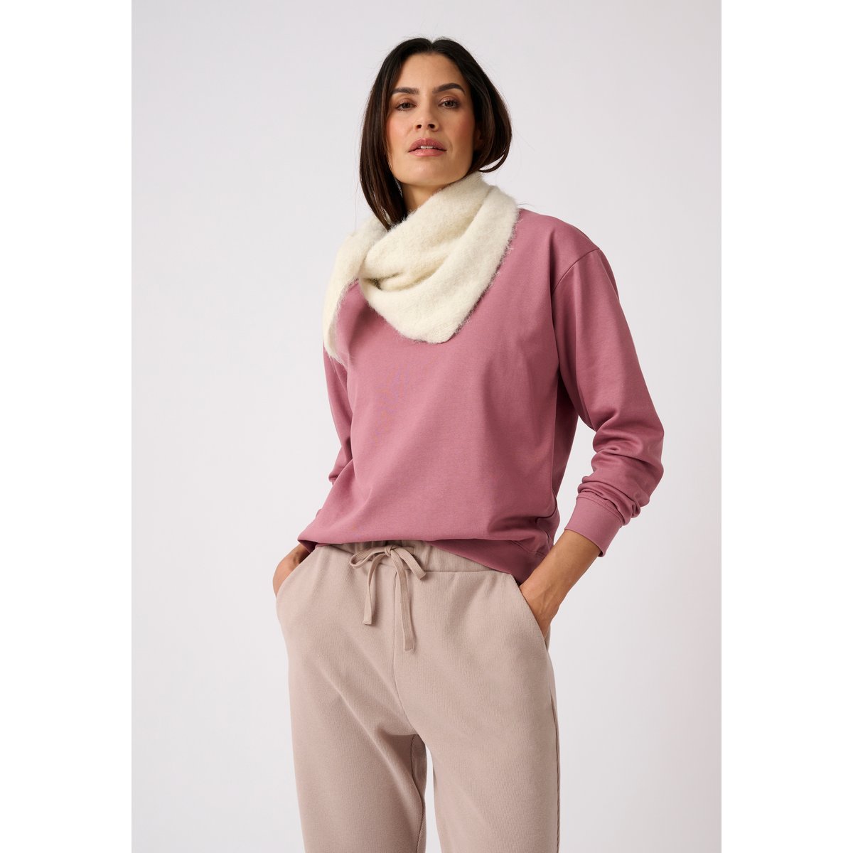 Sweat-shirt en molleton vieux rose, DAMART