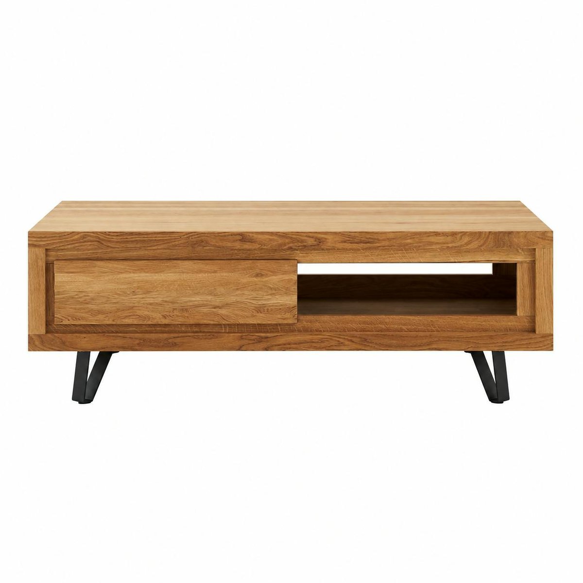 Table basse bois massif - 1 tiroir, frise décorative ROSETO bois naturel, PIER IMPORT