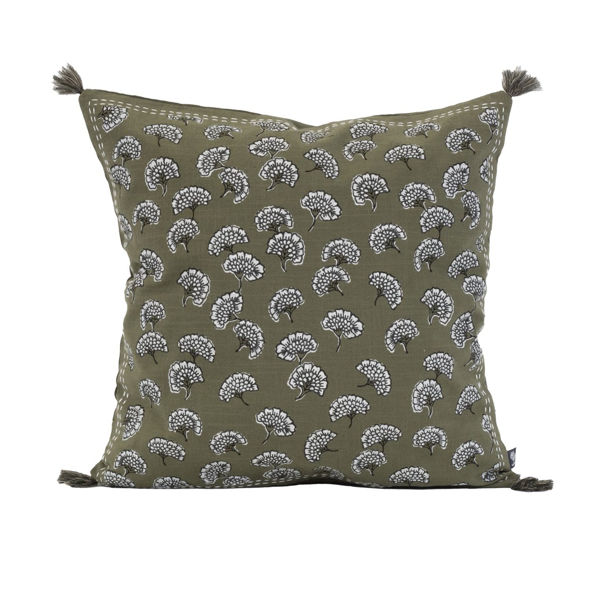 Coussin décoratif imprimé motif floral kaki, SUD ETOFFE