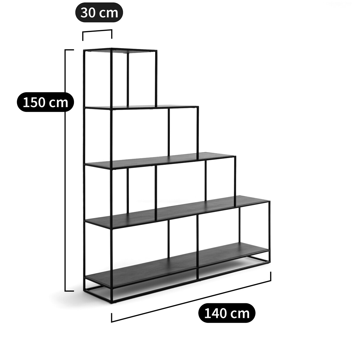Watford Stepped Bookcase in Steel and Walnut Veneer black/walnut stain, LA REDOUTE INTERIEURS