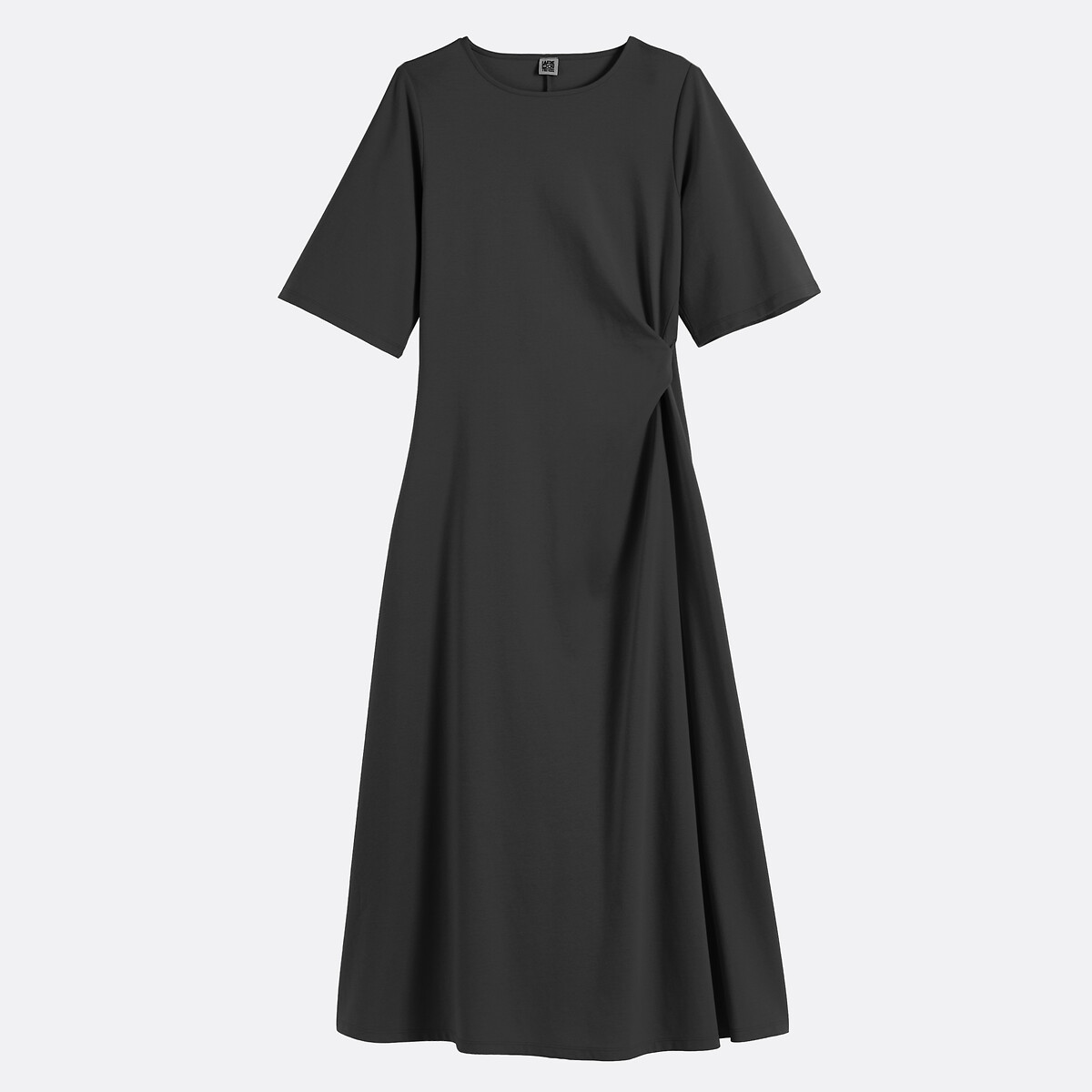 Abito midi lungo fino al gomito con drappeggio in vita nero , LA REDOUTE COLLECTIONS