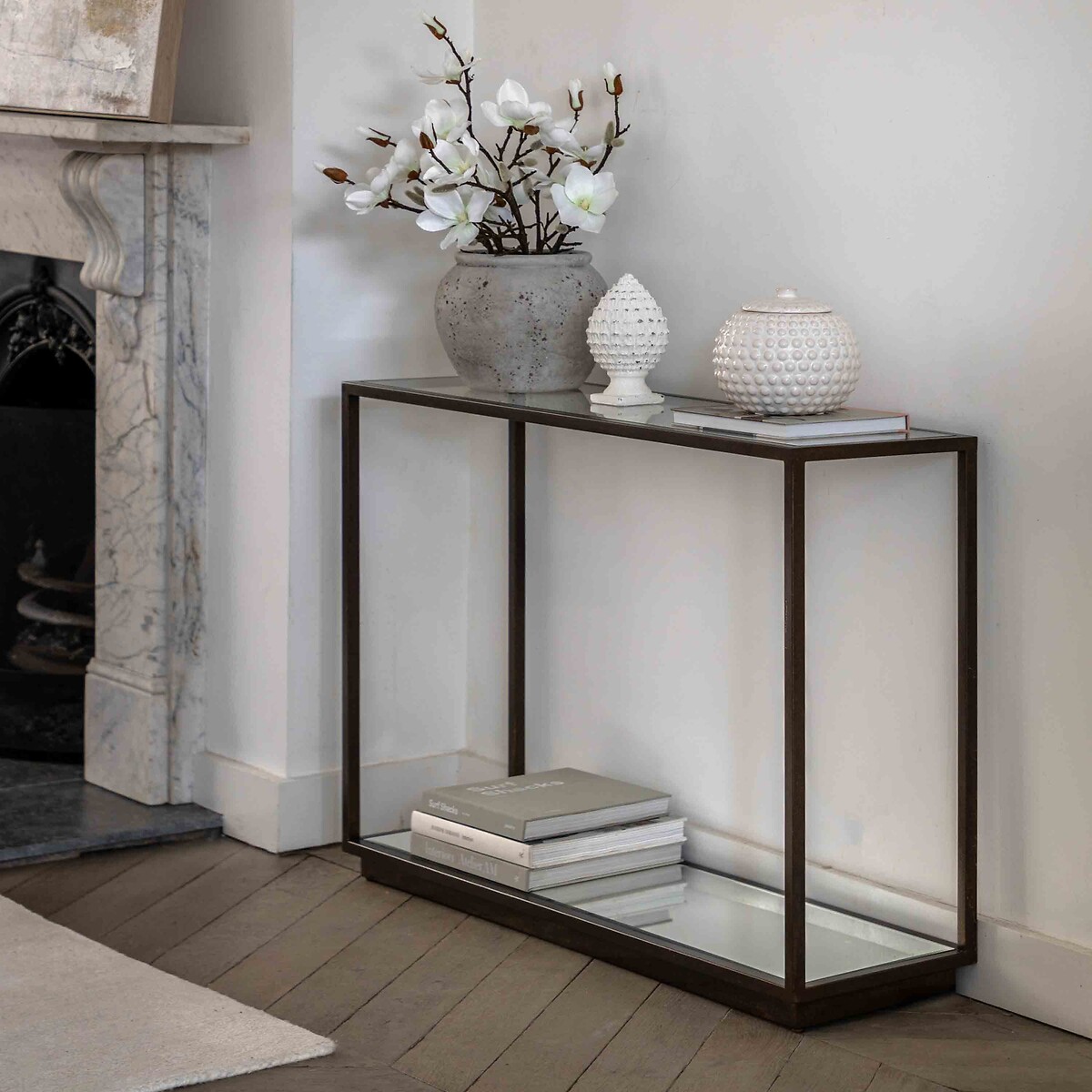 Alaric Glass & Metal Console Table bronze, ÉDITÉ
