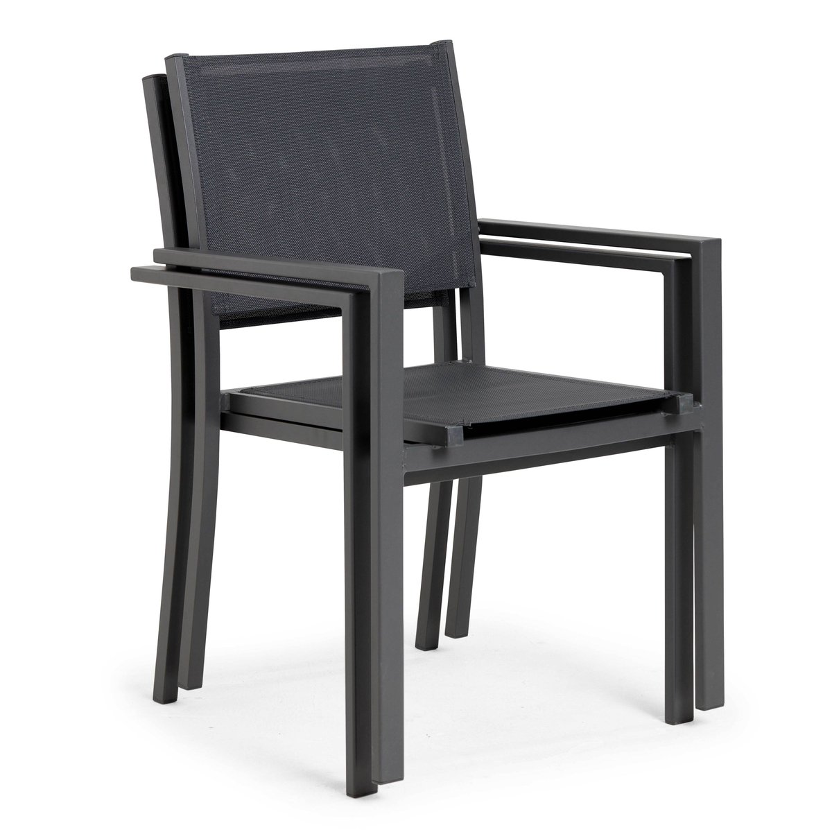 Table de jardin en aluminium effet bois 206X100X74 cm et 8 chaises avec accoudoirs, TIVOLI gris anthracite, OVIALA