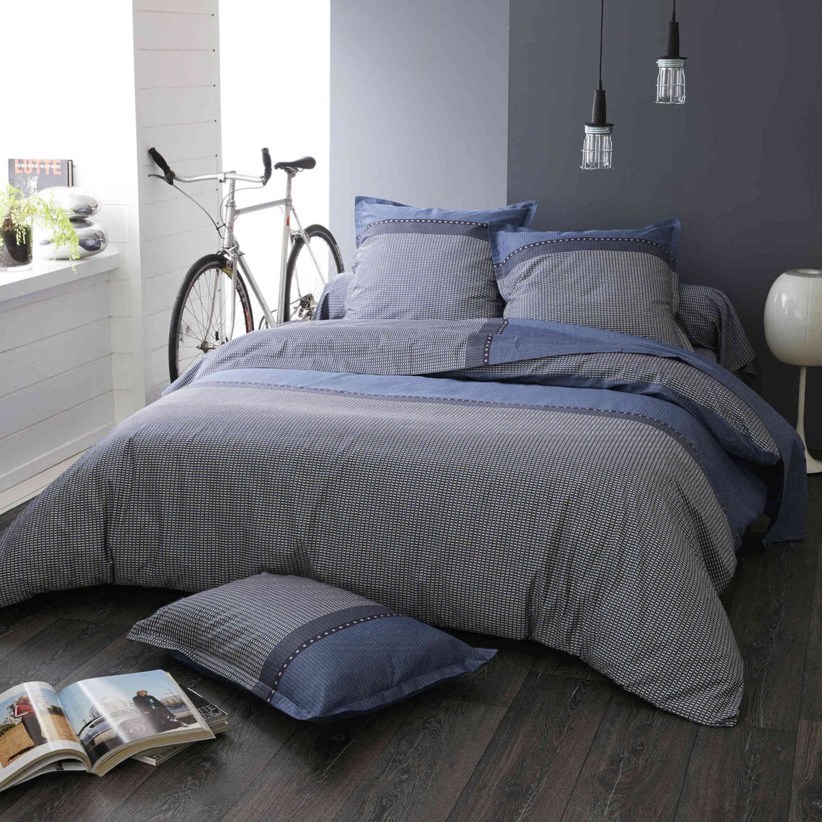 Drap housse satin bonnet 30 cm ENZO bleu, TRADILINGE