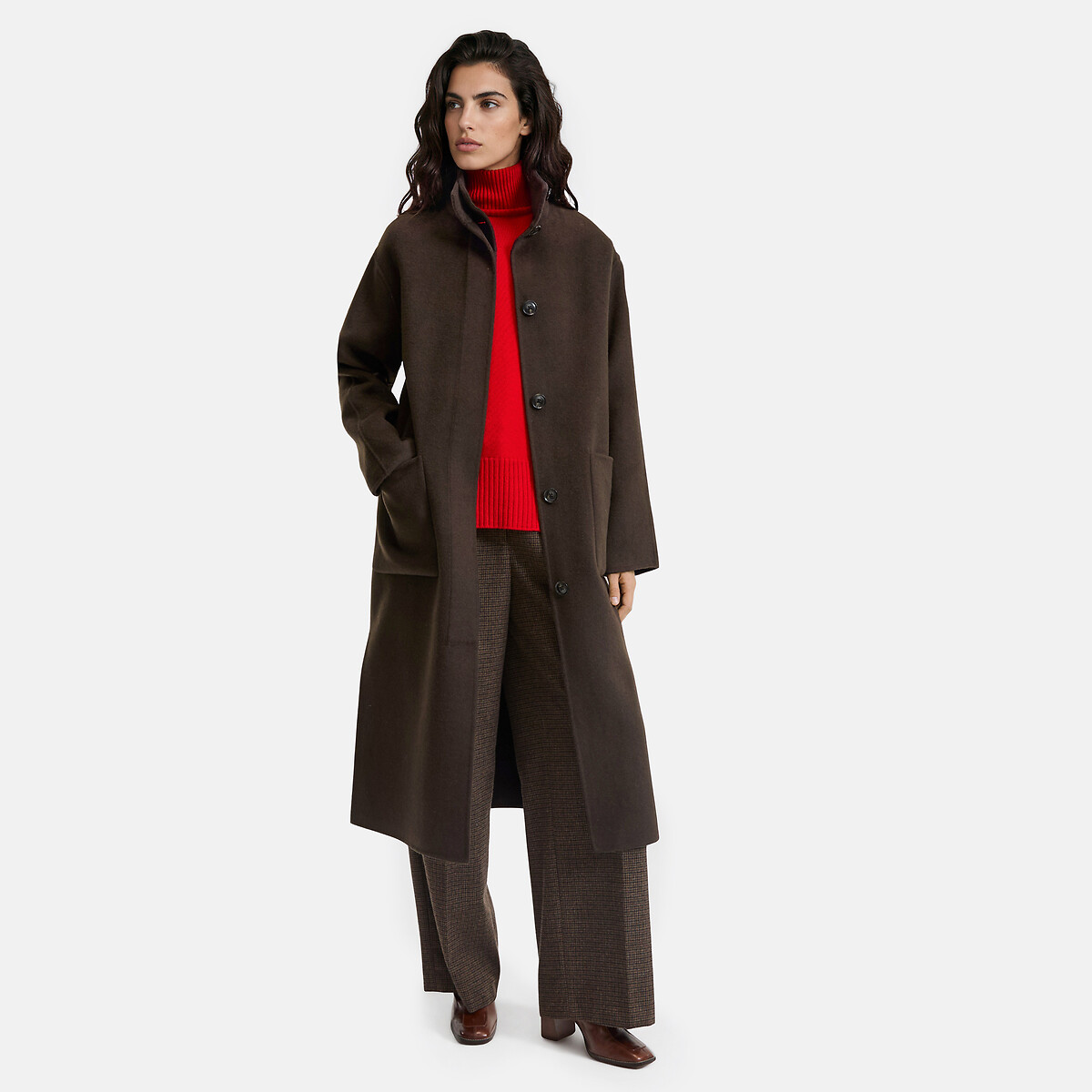 Pantalon large à carreaux et pinces carreaux marron, LA REDOUTE COLLECTIONS