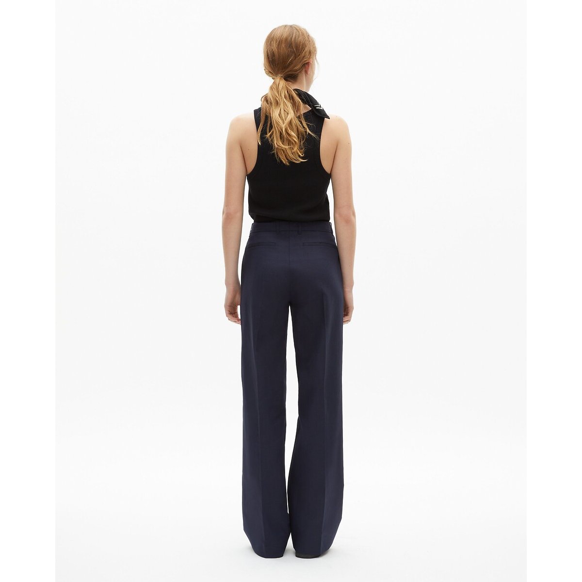 Straight Wide Leg Trousers in Cotton/Linen navy, THE KOOPLES
