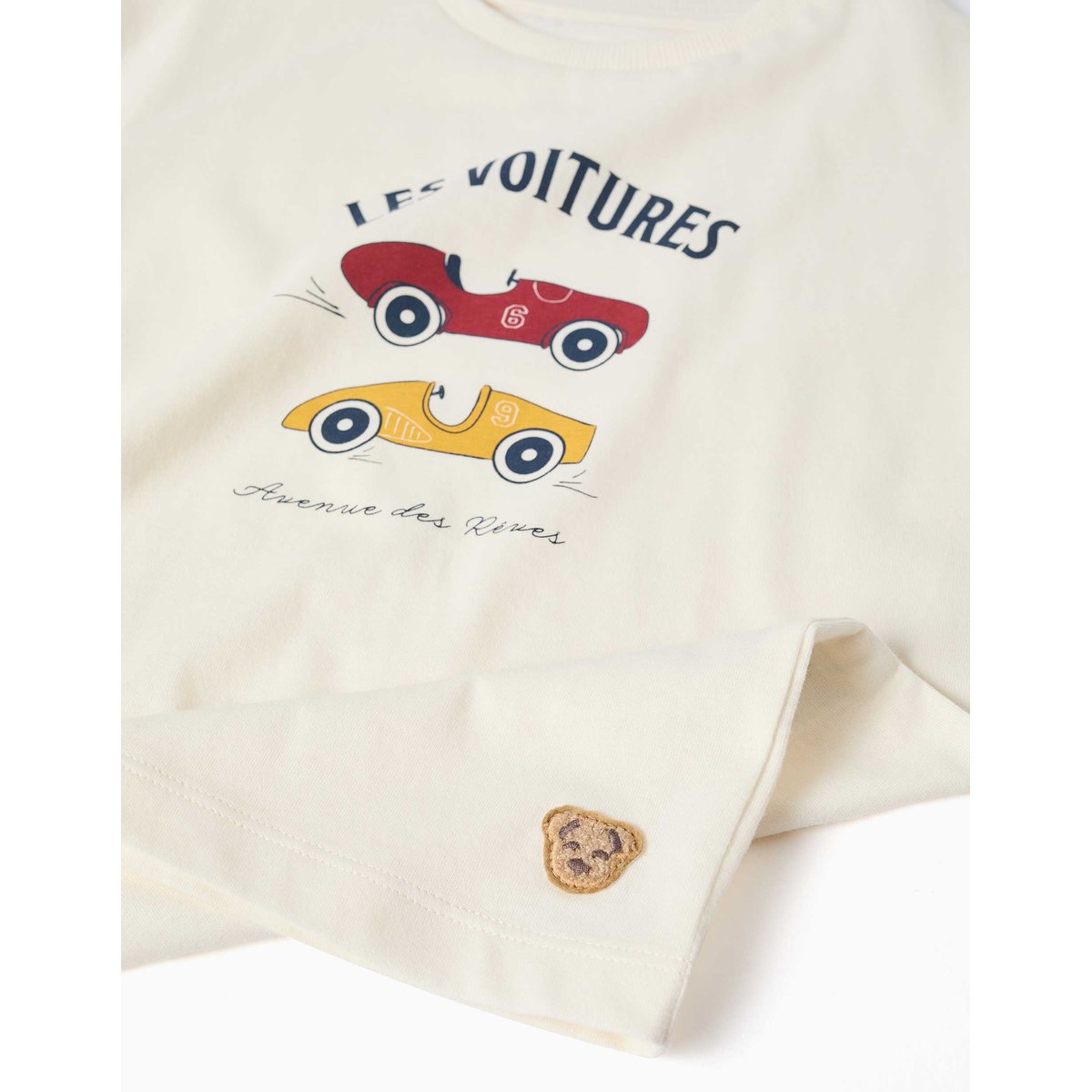 Pyjama à manches courtes avec imprimé voitures de course blanc, ZIPPY