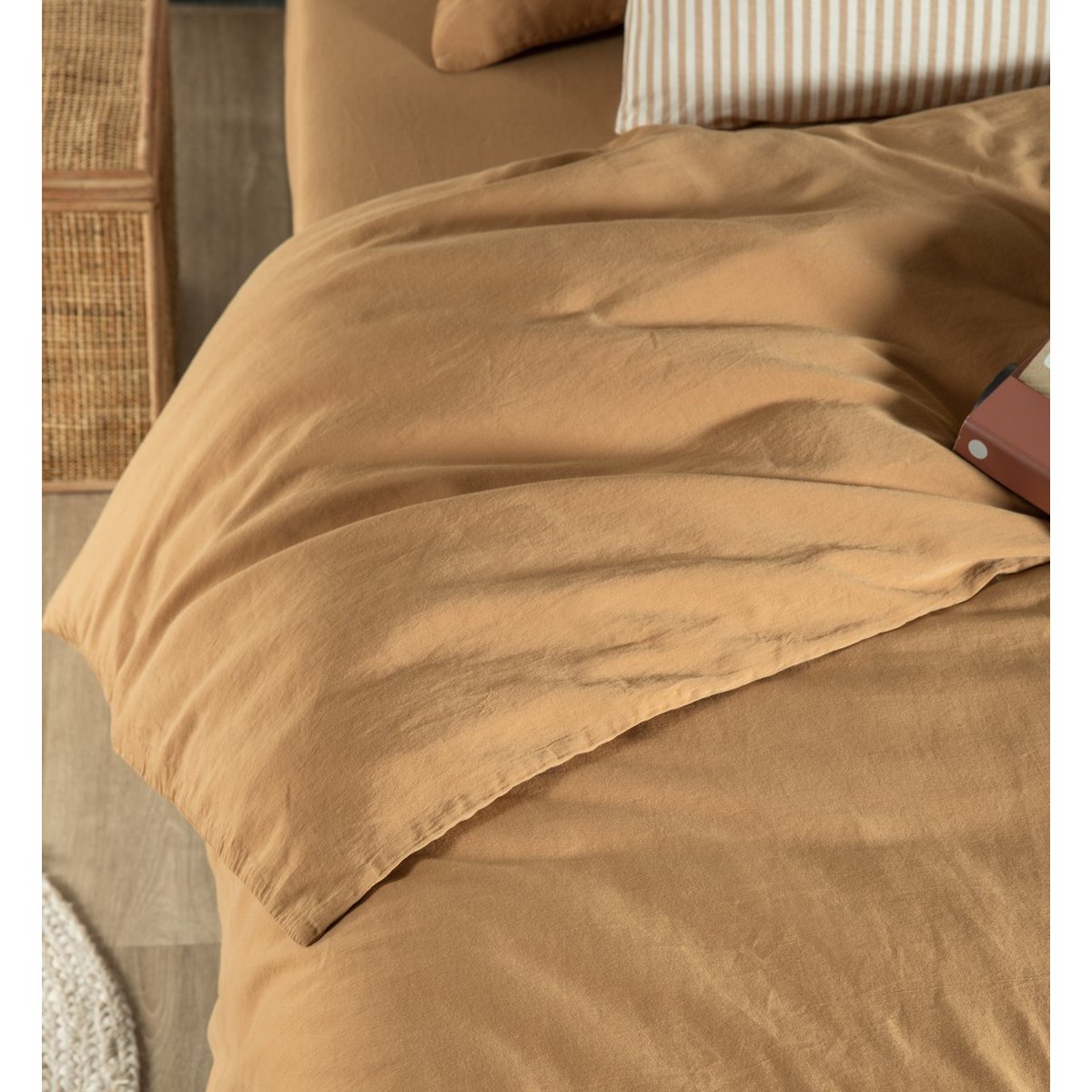 Housse de Couette 1 personne SATIN DE COTON BIO LAVÉ ambre, KADOLIS