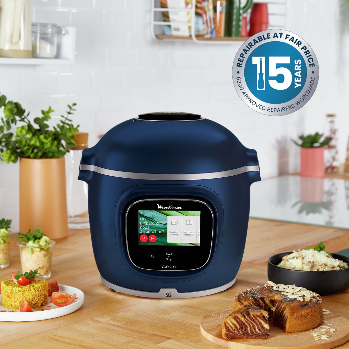 Cookeo CE943410 bleu  touch wifi pro balance integrée 6 L, 13 modes de cuisson, 250 recettes couleur unique, MOULINEX