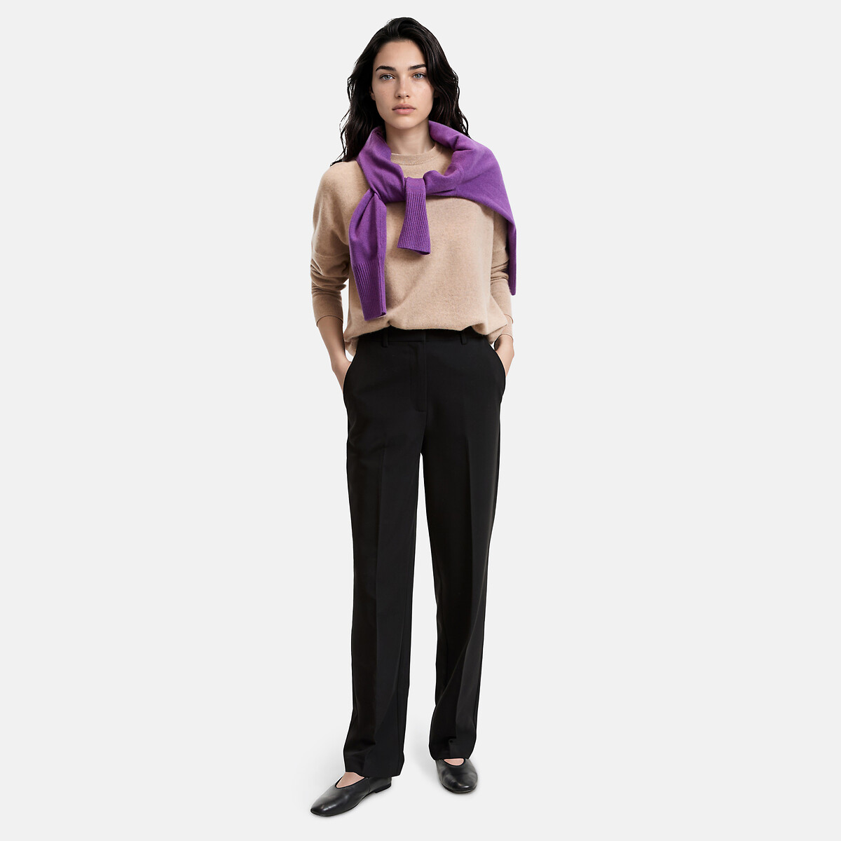 Pantalon droit en polyviscose noir, LA REDOUTE COLLECTIONS