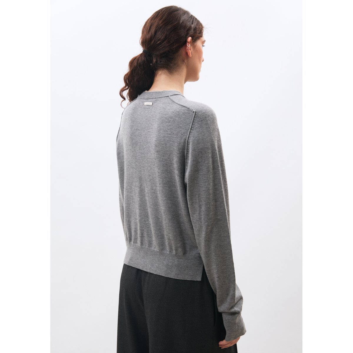 Pull manches longues en maille col rond gris chine, HUMILITY