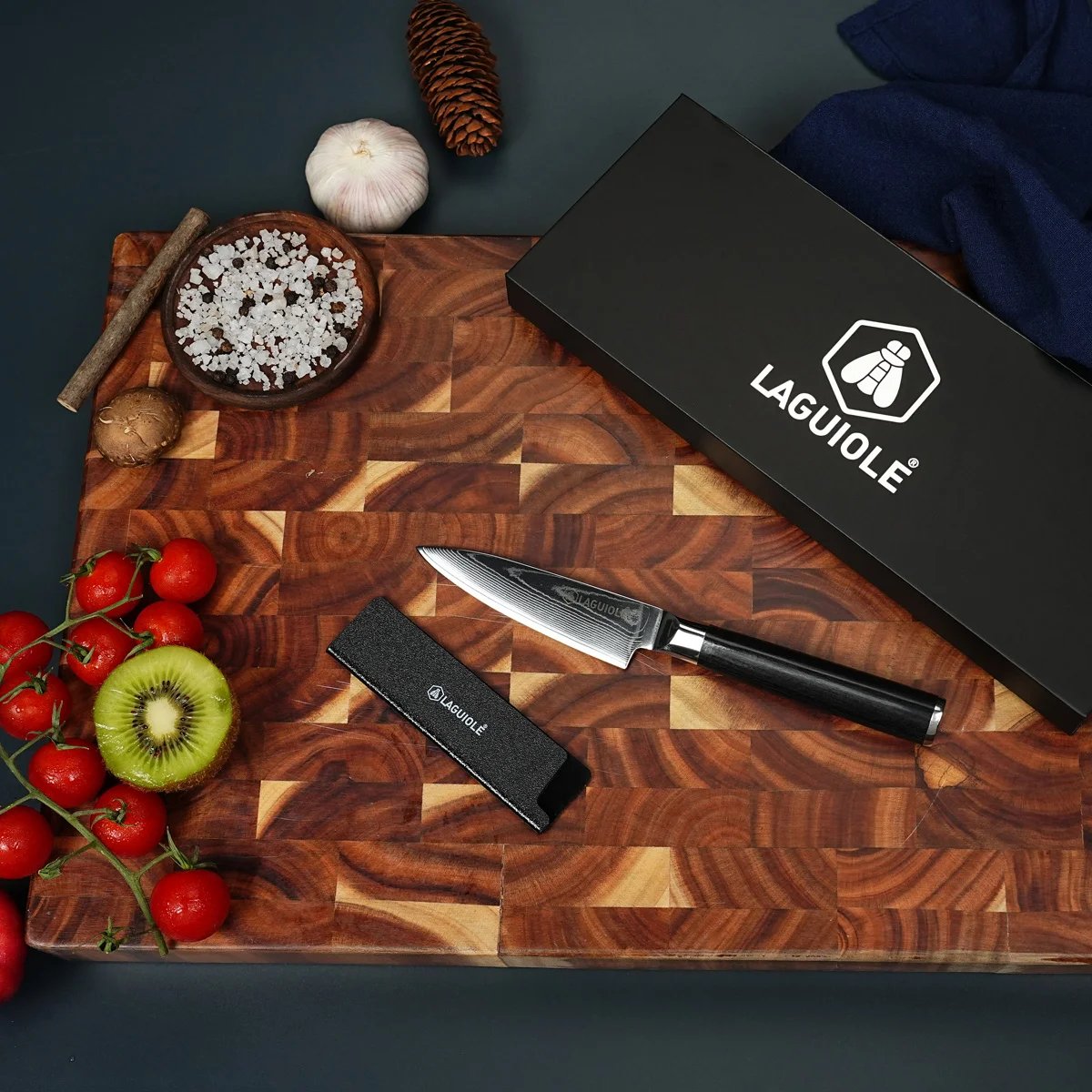 Couteau à légumes Damas 21 cm avec étui - Core noir, LAGUIOLE CUISSON