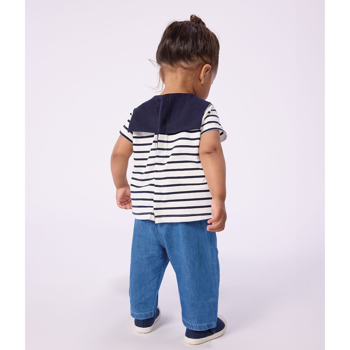Katoenen bloesje, marinestreepjes, met geborduurde kraag gestreept blauw, PETIT BATEAU
