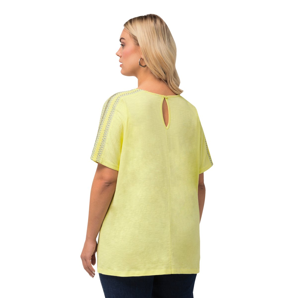 T-shirt avec broderies et épaules smockées jaune citron, ULLA POPKEN