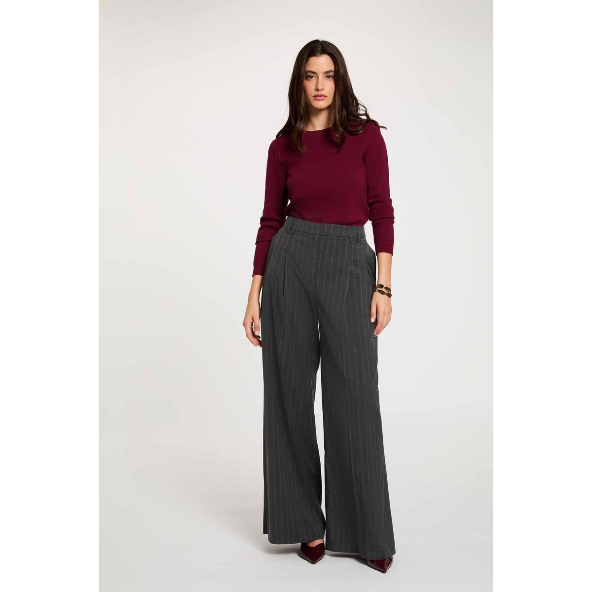 Pantalon large taille haute denim gris fonce, MORGAN