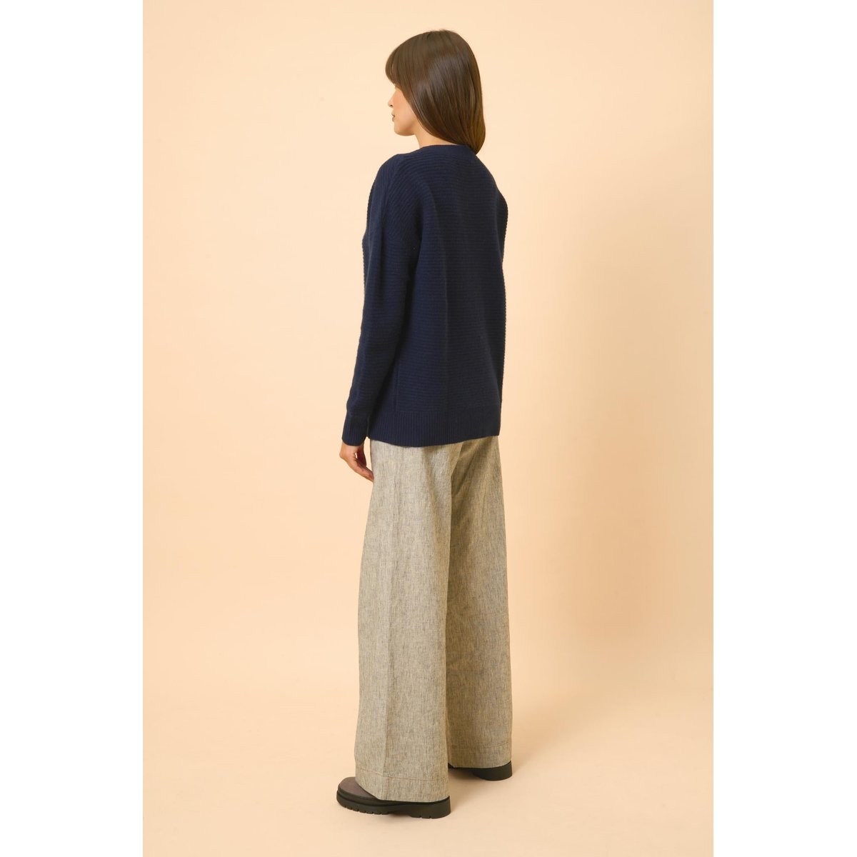 Pull Col Rond 4 Fils Navy Louna bleu foncé, JUST CASHMERE