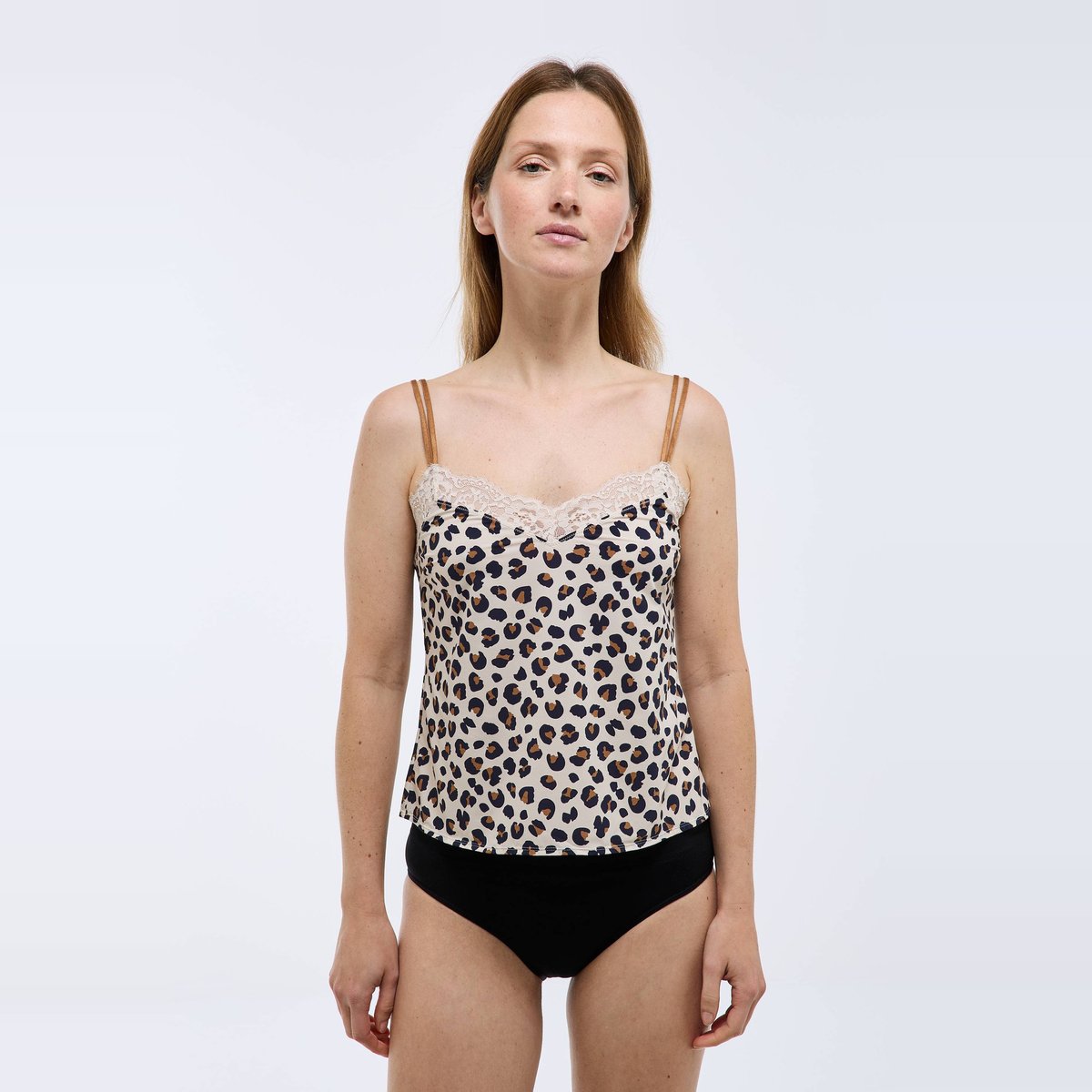 Caraco fines bretelles ZOE en microfibre imprimée et dentelle enduit, MONOPRIX