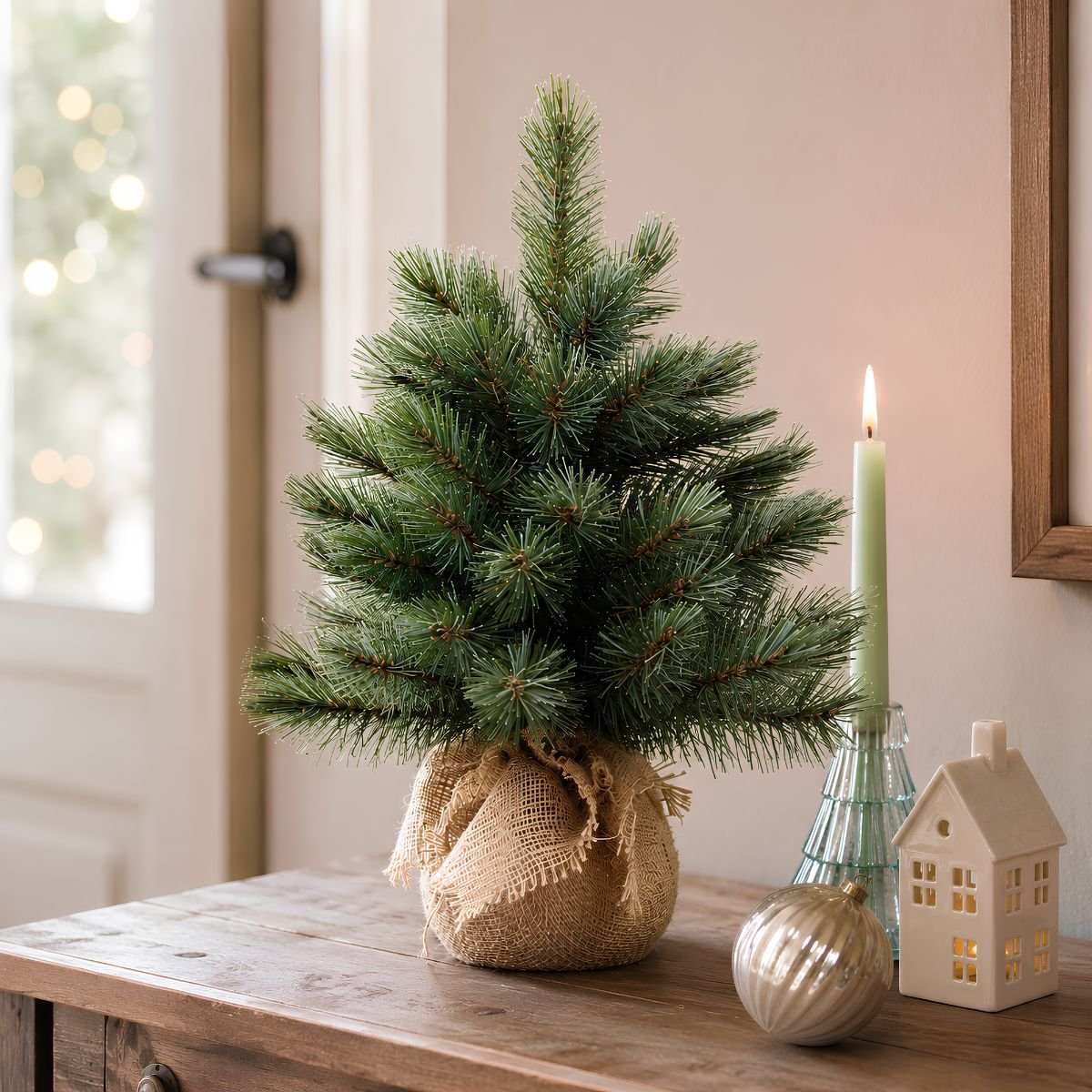 Sapin de Noël artificiel dans un sac en jute H45 cm FOREST FROSTED vert, TRIUMPH TREE