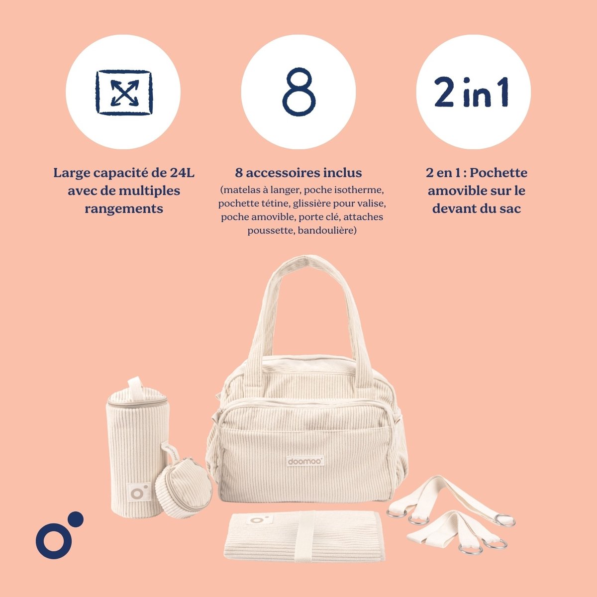 Sac à langer grande capacité doux et stylé beige, BABYMOOV