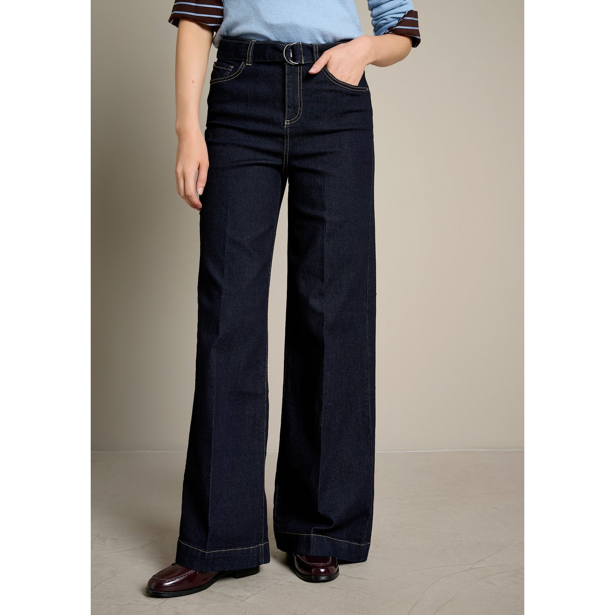 Jean large taille haute dark blue, LOLALIZA