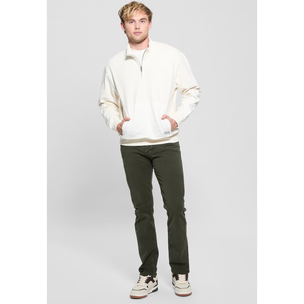 Sweat-Shirt Stretch Col Camionneur blanc, GUESS